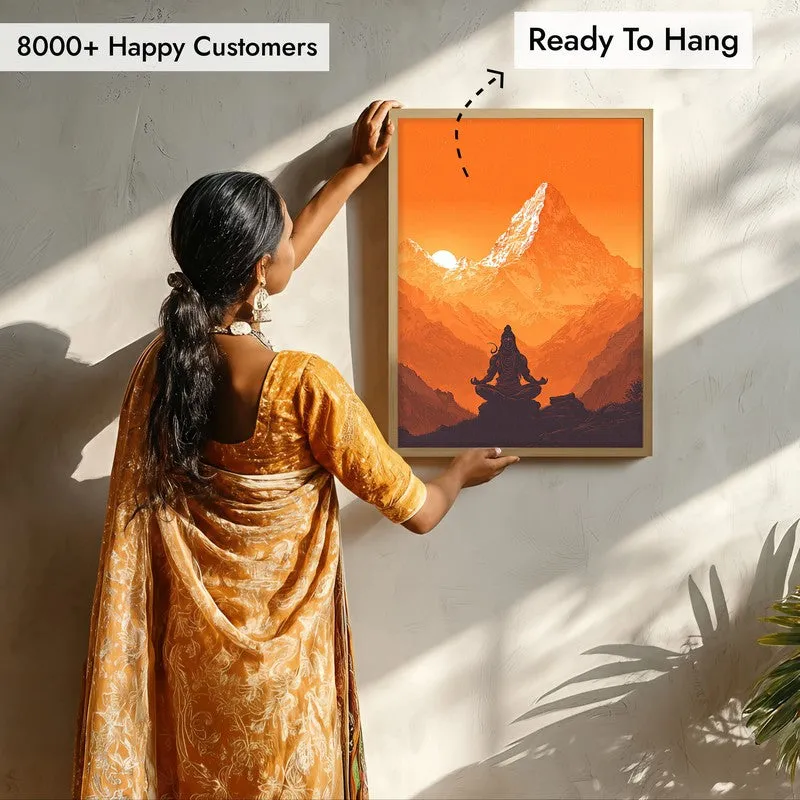 Mahadev Meditating Blissful II Wall art - Natural Brown Frame media 7