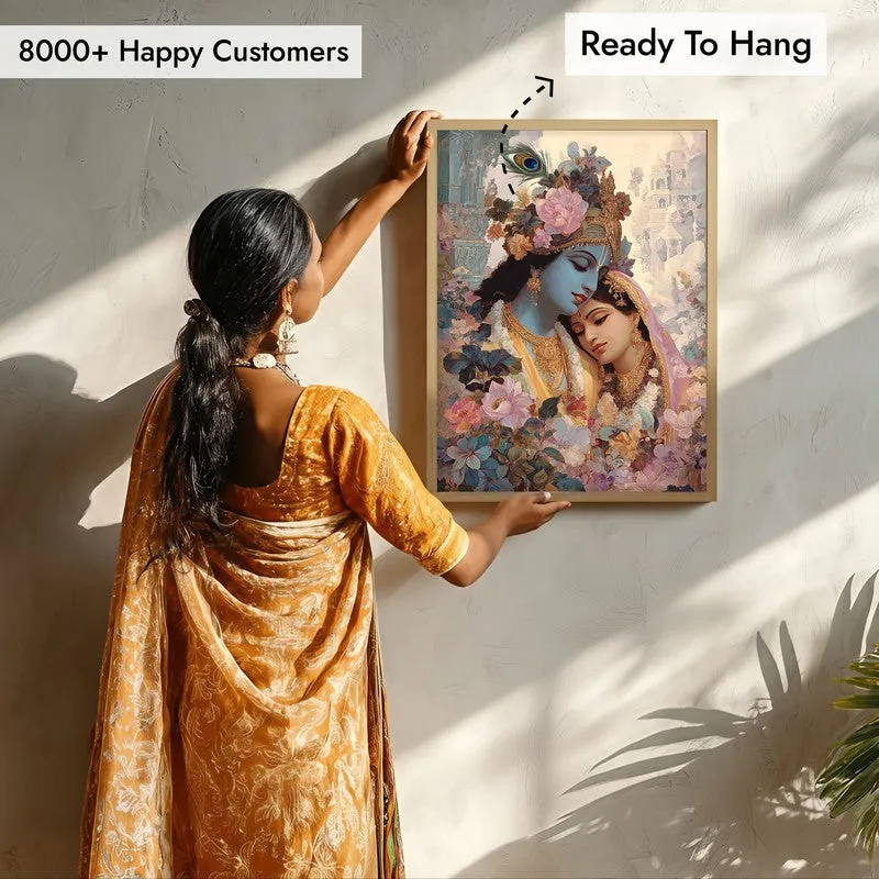 Sri Radha Krishna Blissful Archival Paper Wall Art - Natural Brown Frame media 7