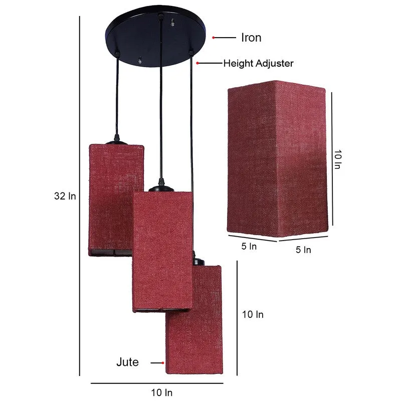 Warm Ivory Triple Metal Ceiling Lamp - Maroon media 9
