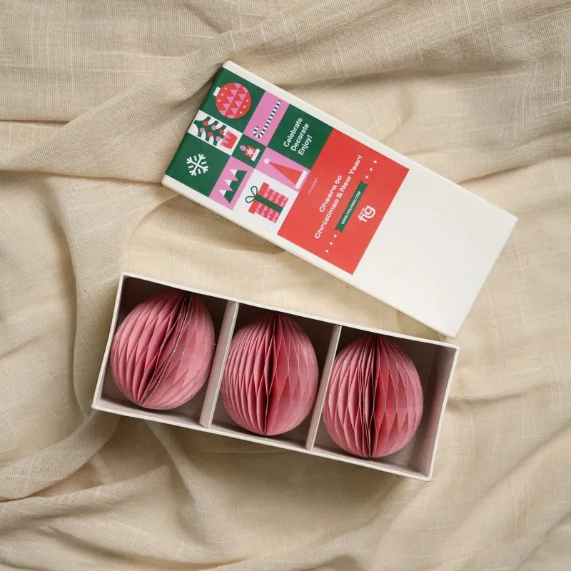 Fig Living Christmas Ornaments Festive Pink With Silver Glitter - Set Of Three media 7