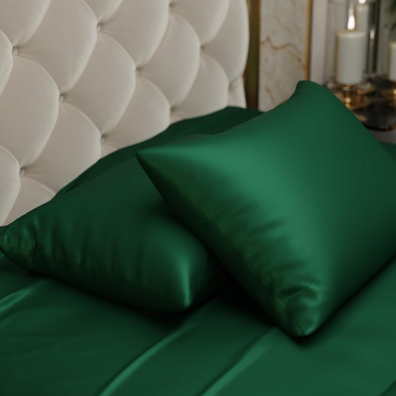 Glowzy Satin Pillow Cover (Green) - Set of Two
