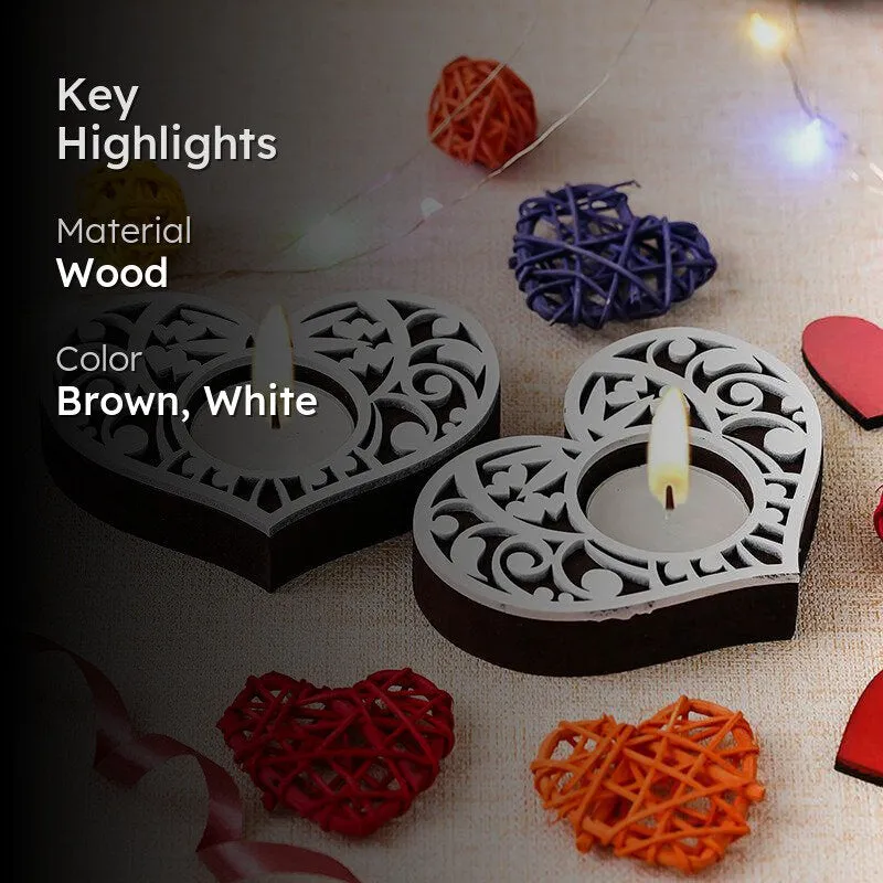 Intricate Heart Wood Tea Light Holder (Black) - Set Of Two media 2