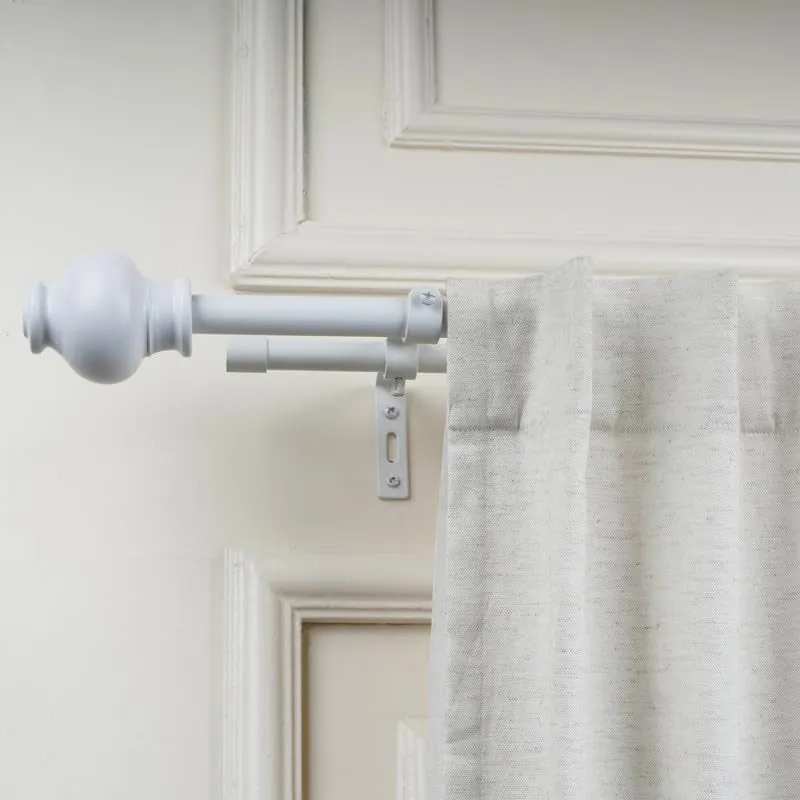 Zellij Duo Extendable 1" Double Curtain Rods With Round Finial & Brackets (White) media 1