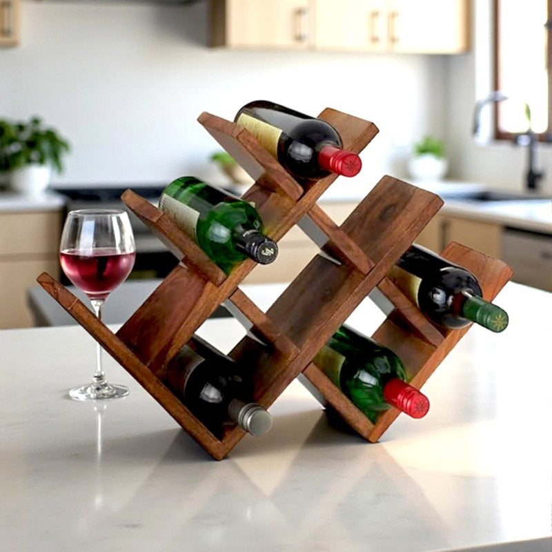 Xverox Sheesham Wooden Wine Rack - Brown