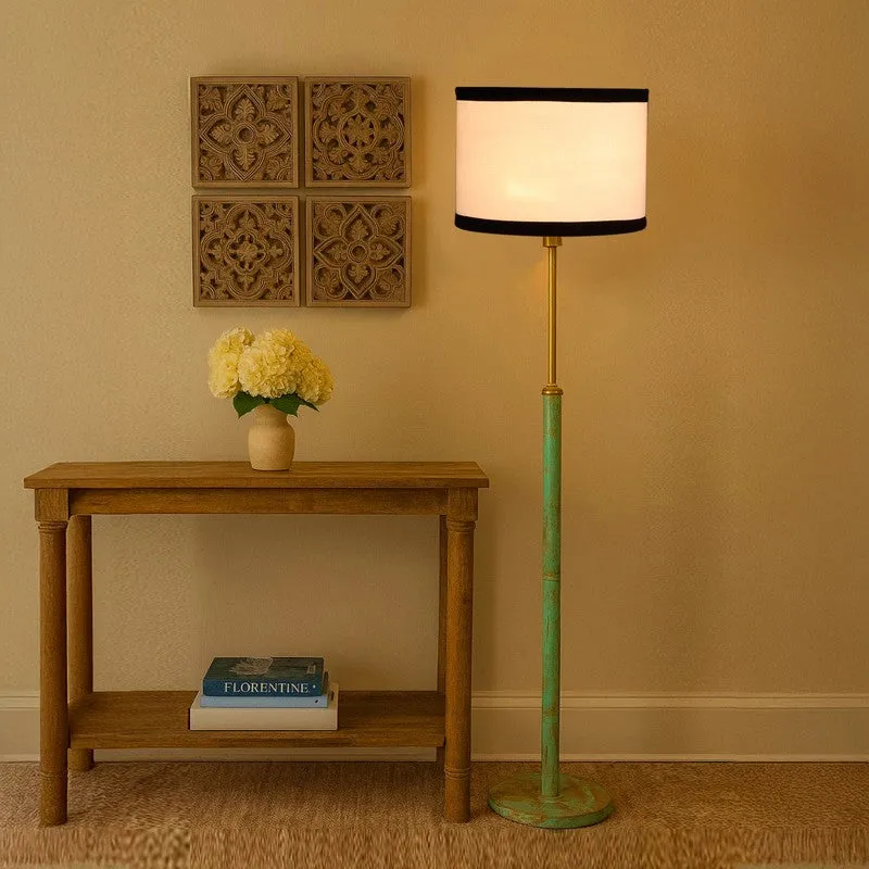 Amber Glow Wooden Floor Lamp - White & Black media 1