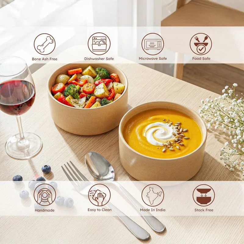 Whimsi Ceramic Soup Bowls (280 mL,Light Brown) - Set Of Two media 5