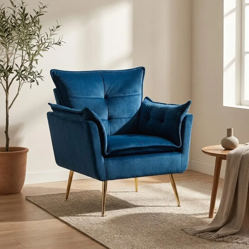 Contura Neem Wood Accent Chair - Dark Blue media 1