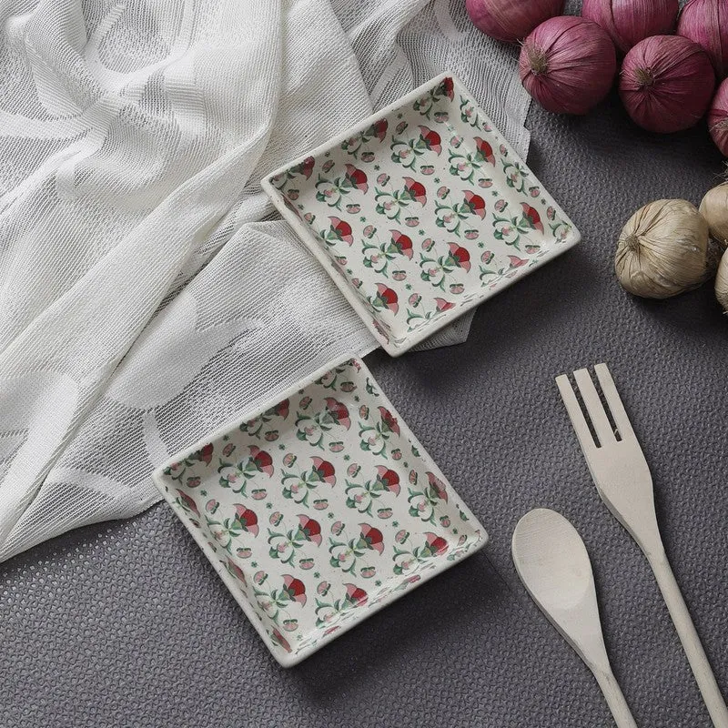 Rosette Multicolor Square Stoneware Platter - Set of Two media 1