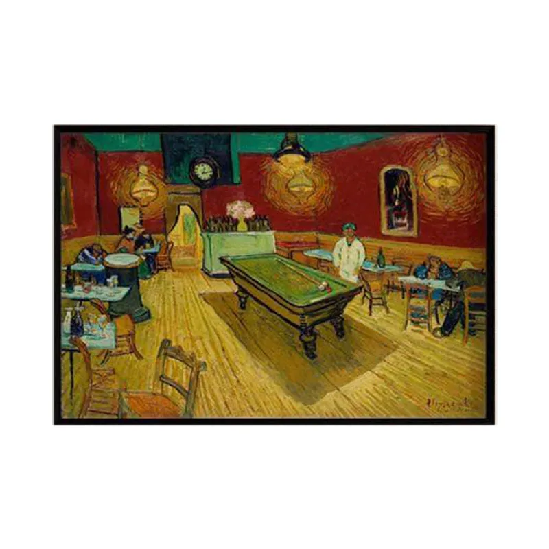 Front view of the framed Night Cafe artwork isolated on a white background.