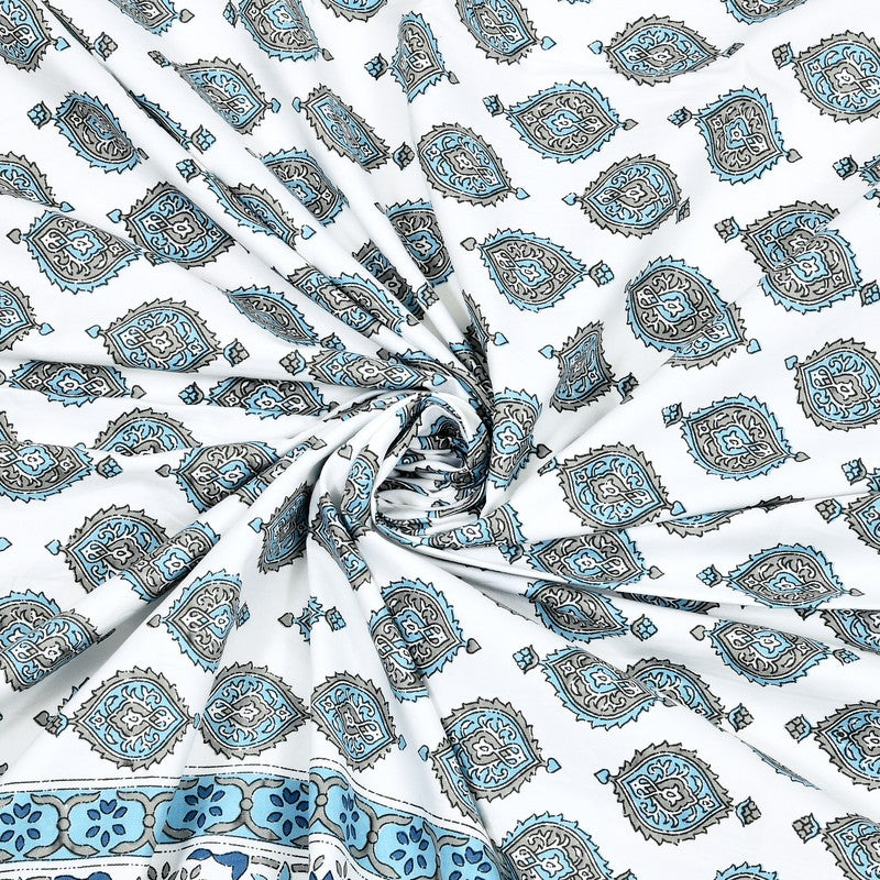 OvoFloro Handblock Printed Cotton Bedsheet (Blue) - 400 TC media 7