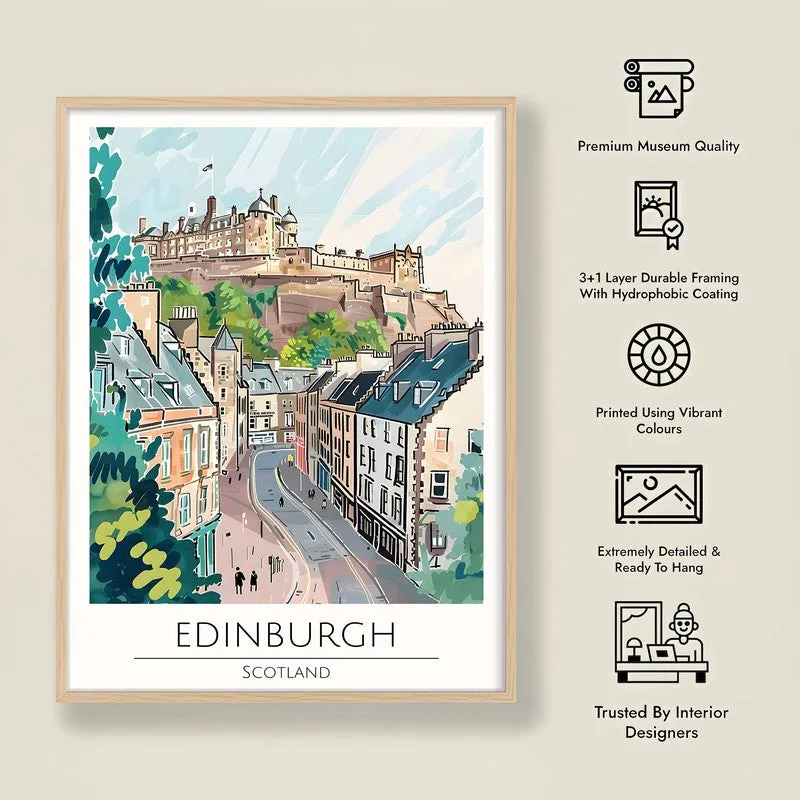 Vintage Edinburgh Framed Canvas Archival Canvas Wall Painting - Natural Brown Frame media 8