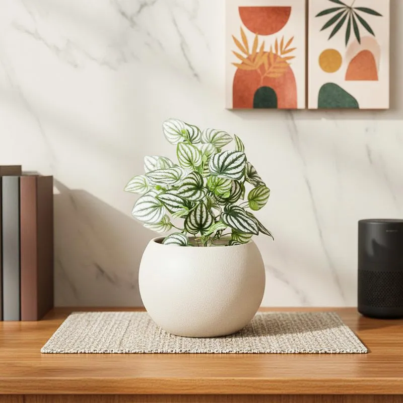 Artificial Watermelon Peperomia Plant With Black Fiber Pot - 1 Feet media 1