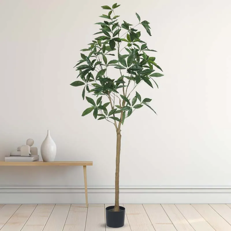 Faux Lush Pachira Plant With Black Plastic Pot -  5.6 Feet media 3