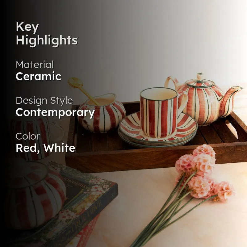 Crimson Stripe Tea Set - Five Piece Set media 2
