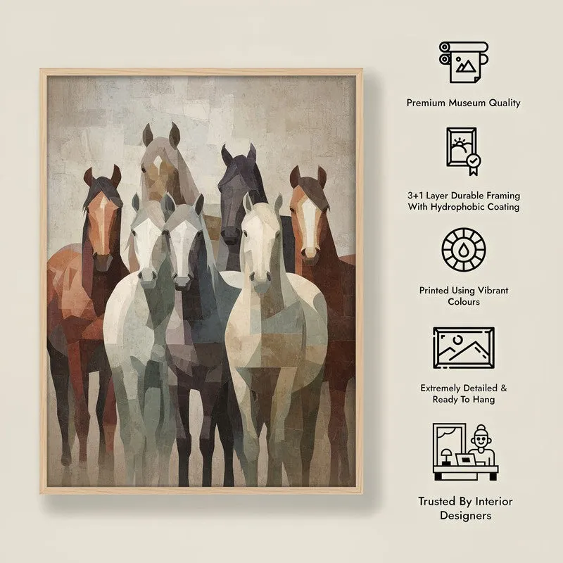 Earthy Horse Wall Painting With Brown Frame media 10