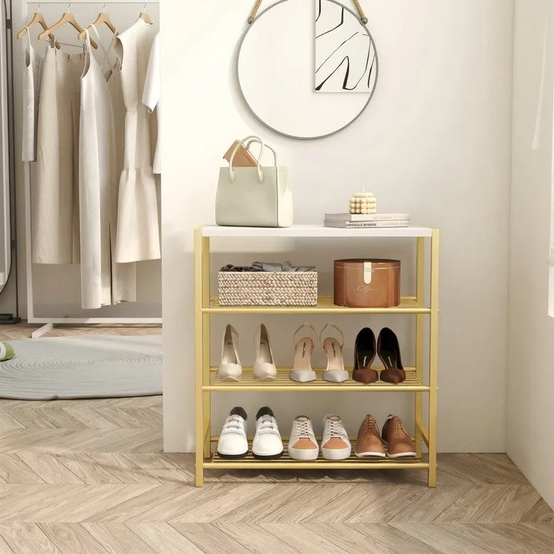 Premium Metal Shoe Rack - Gold,White media 6