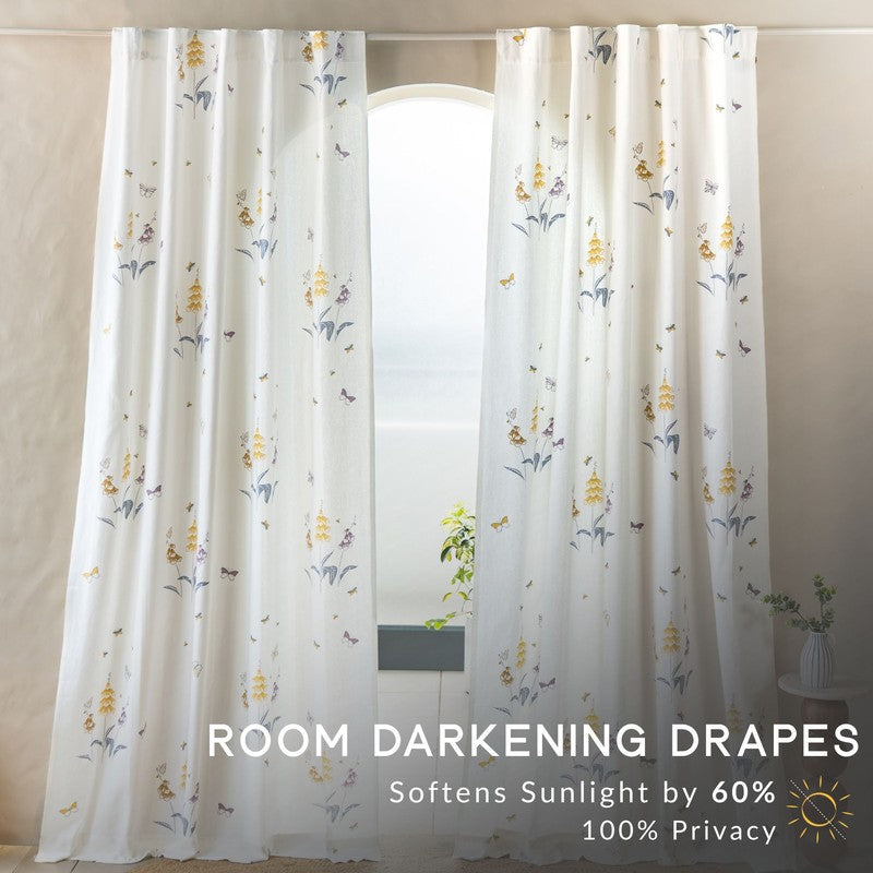 Tranquebar Home Petal Whisper Cotton Curtains(Yellow) - Set Of Two media 3