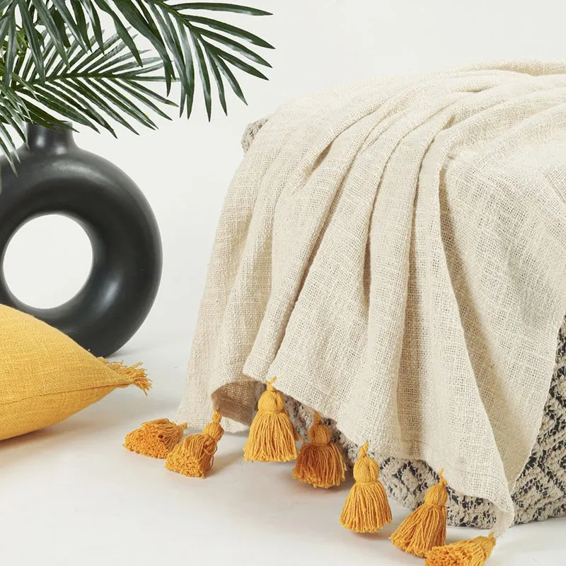 Tassura Tasselled Cotton Throw - Yellow media 3