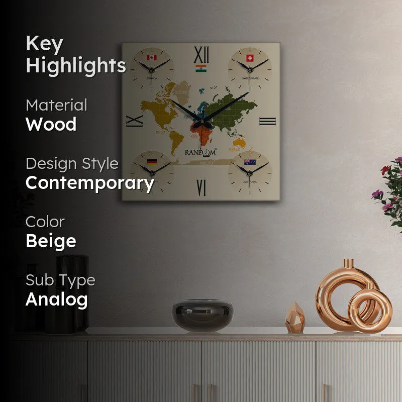 World Time Zone Wall Clock - Beige media 2