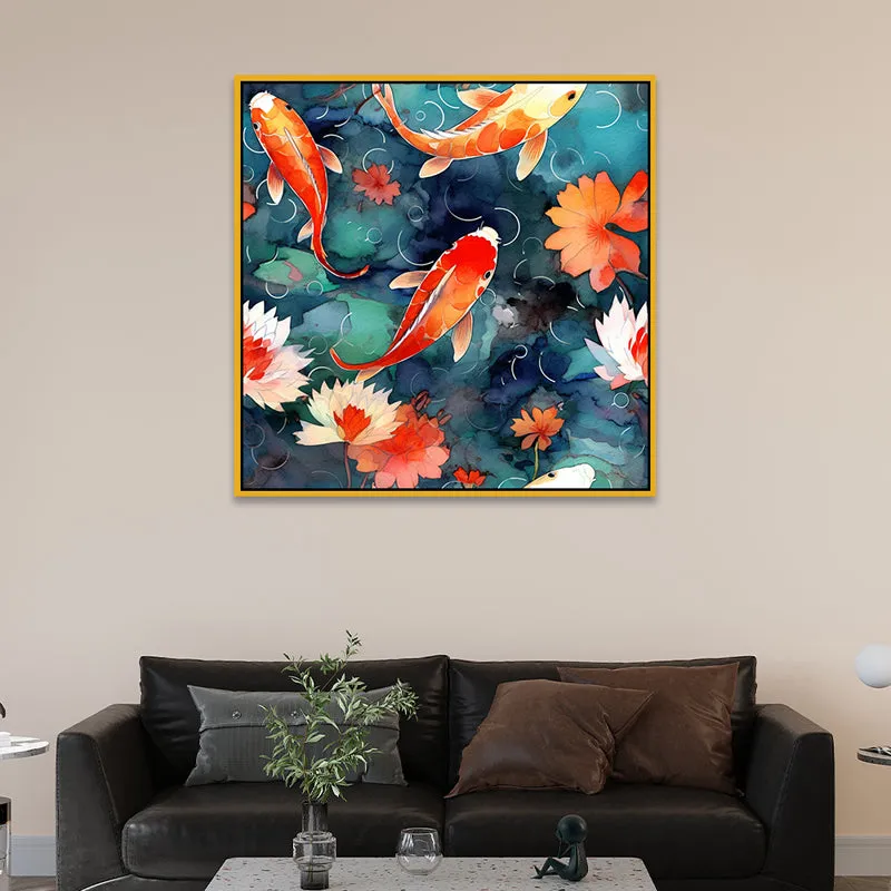 Koi Pond Canvas Wall Art With Frame media 4