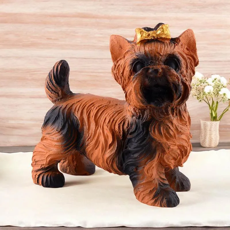 Yapping Yorkie Painted Polyresin Show Piece - Brown media 1