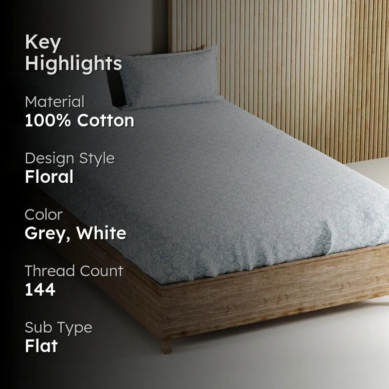 Havor Cotton Bedsheet (Grey,White) - 144 TC media 2