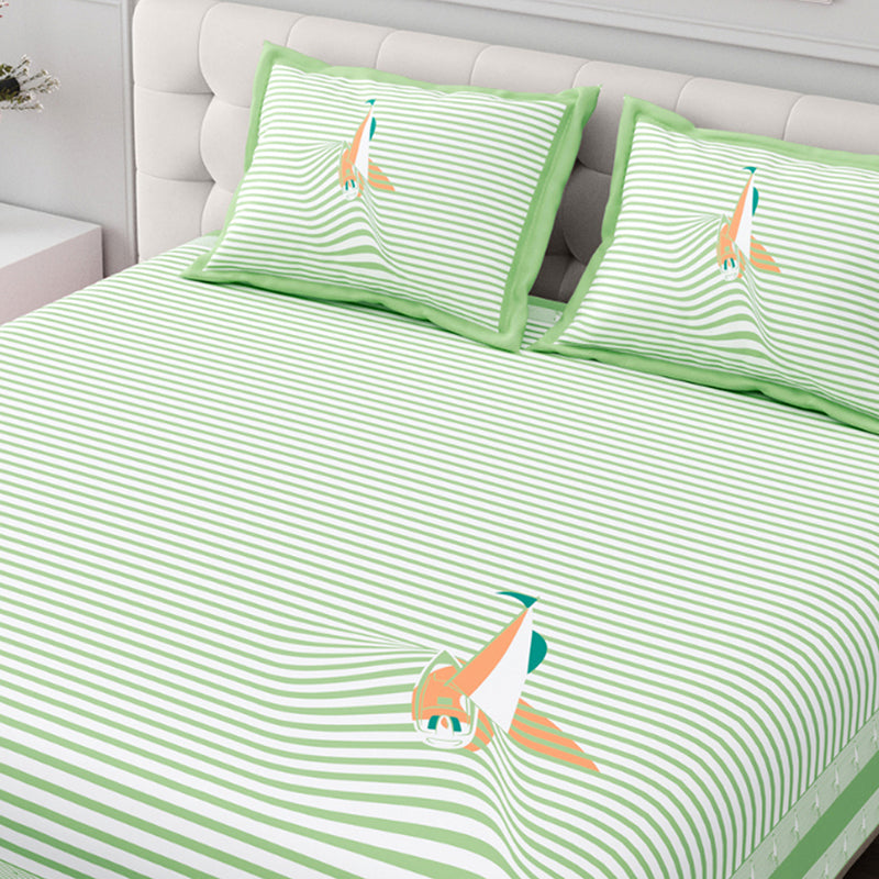 Illusion Stripey Sails Cotton Bedsheet (Green) - 200 TC media 4