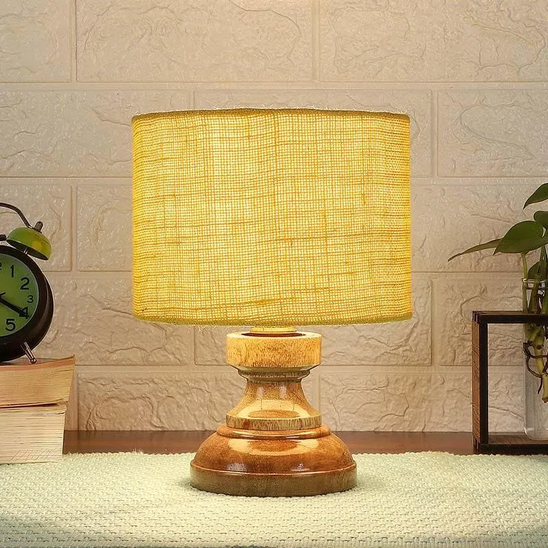 Solid Helios Fabric Table Lamp - Yellow,Brown media 1