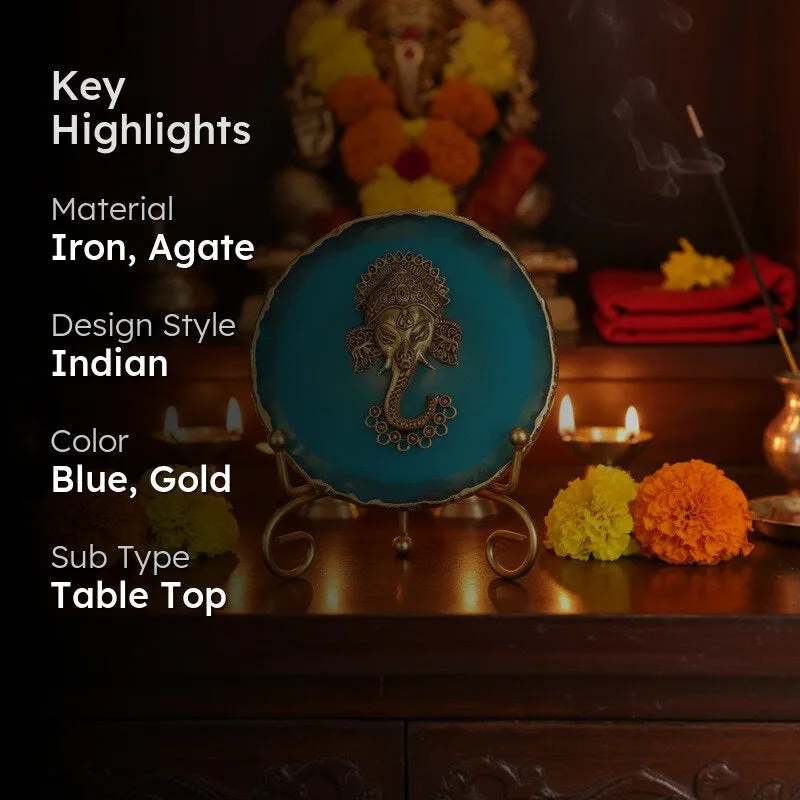 Ganesha Grace Agate Showpiece With Stand - Blue media 2