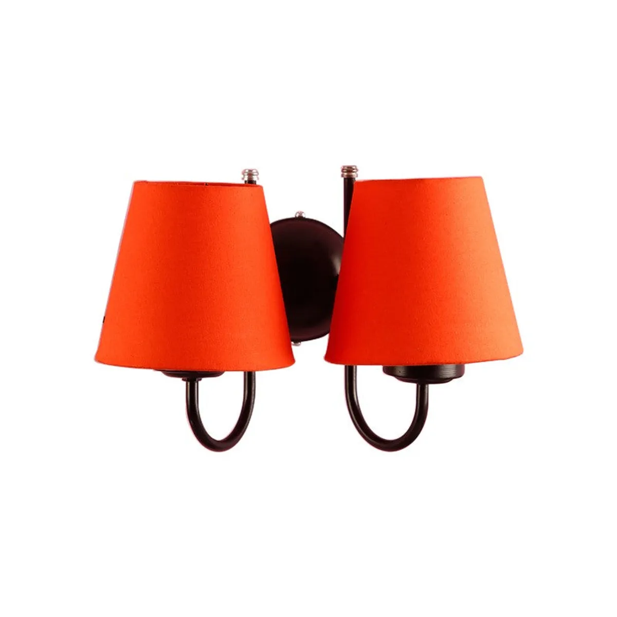 Front view of orange dual-shade wall lamp on white background