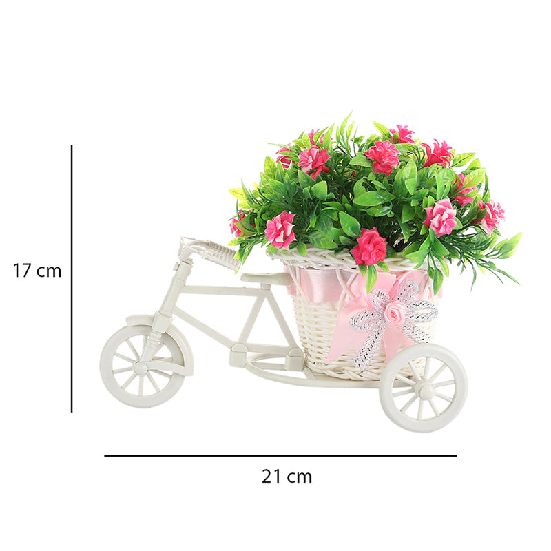 Faux Pink Rose Plant On Cycle Rikshaw media 5