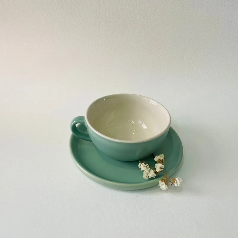 Elegant Light Green Cedar Ceramic Cup & Saucer Set - 300ml media 3