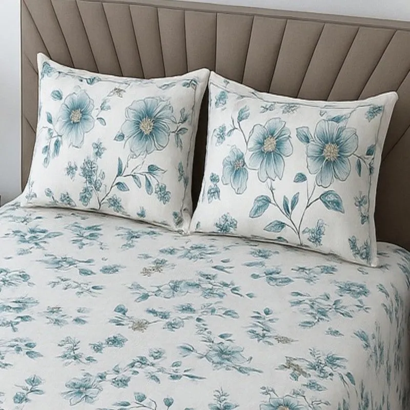 Gentle Petals Cotton Bedsheets (Teal) - 400 TC media 3