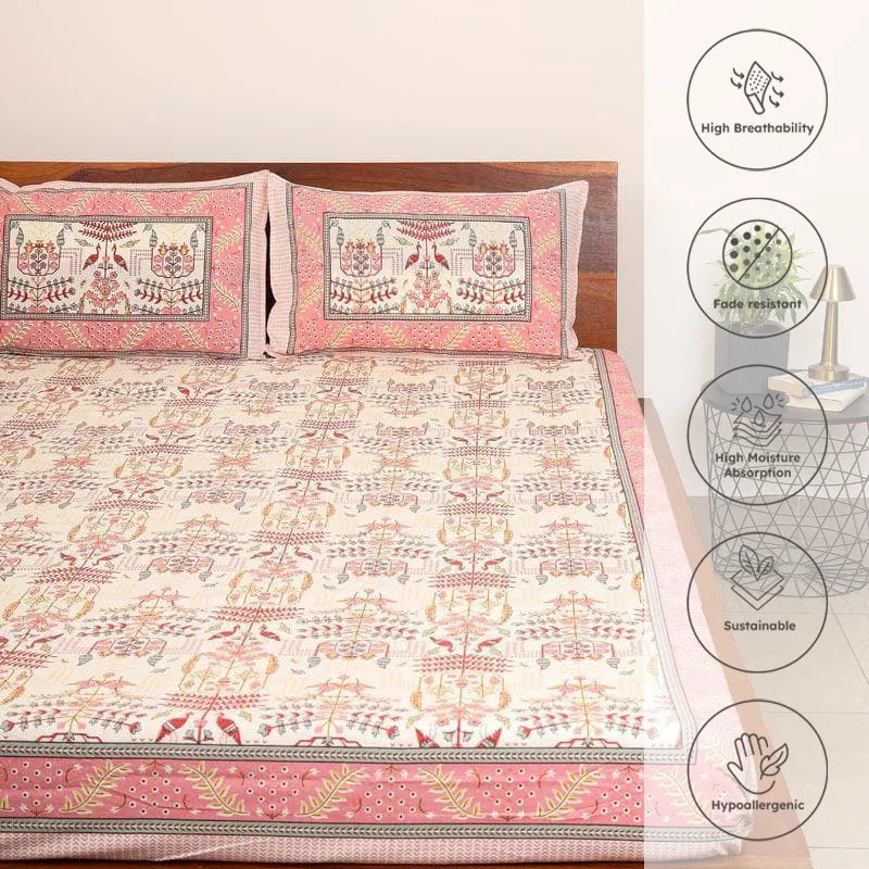Utopia Jaipuri Cotton Bedsheet (Pink) - 144 TC media 3
