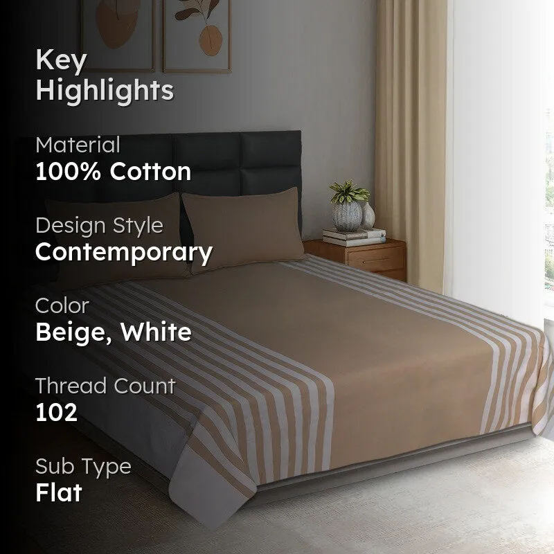 Line Comfort Cotton Bedsheet (Beige) - 102 TC media 2