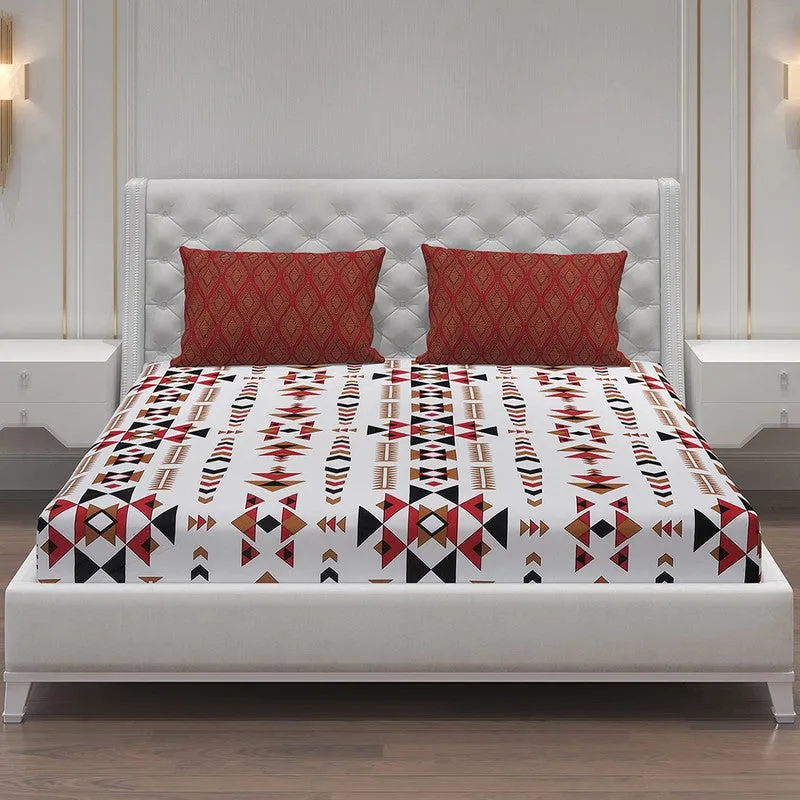 Monte Carlo Magique Angle Cotton Bedsheet (White,Maroon) - 104 TC media 3