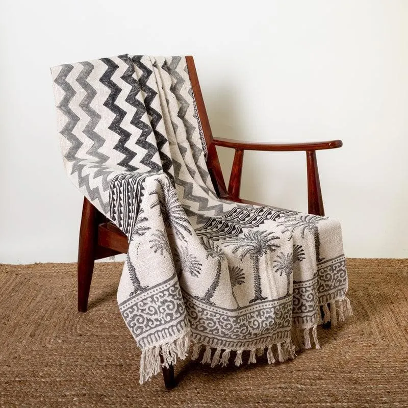 Zig Zag Handblock Printed Throw media 1