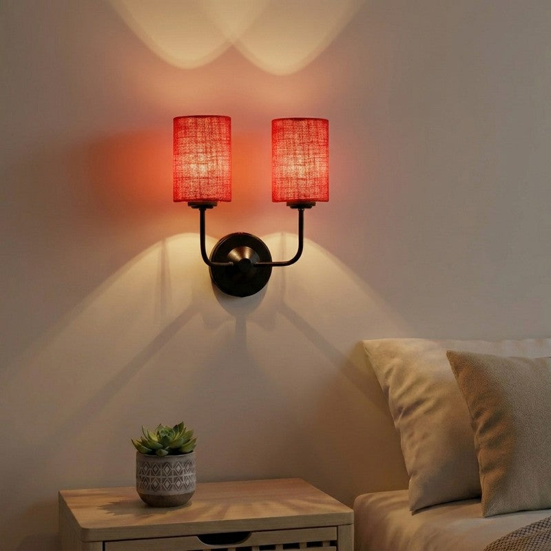 OrganicGlow Duo Jute Wall Lamp - Red