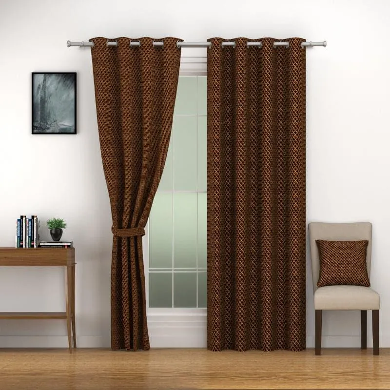Swayam Jonika Jacquard Curtain - Brown media 1
