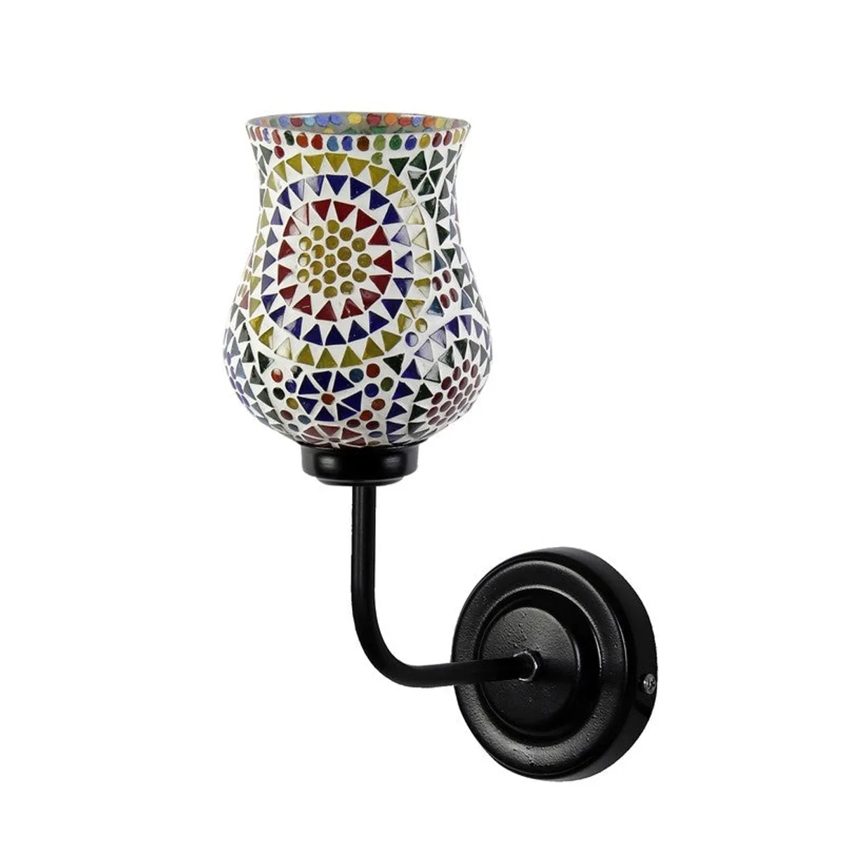 Unlit wall lamp with white mosaic glass shade and black iron mount