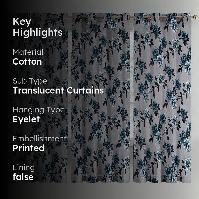 Giada Floral Cotton Curtain - Set Of Three media 2