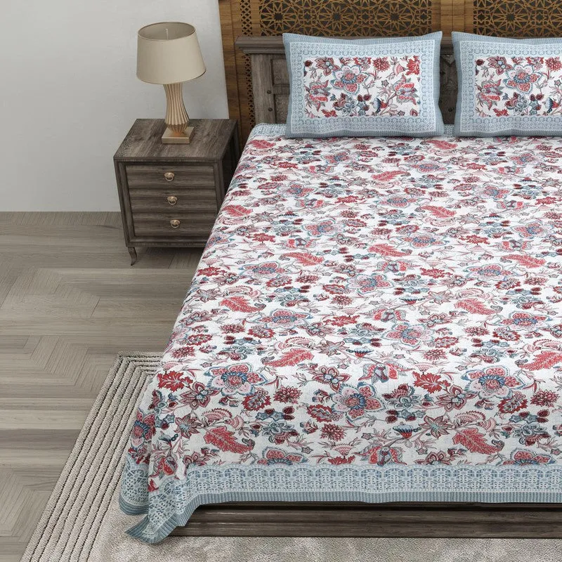 Leafis Cotton Bedsheet (Blue,Maroon) - 240 TC media 3