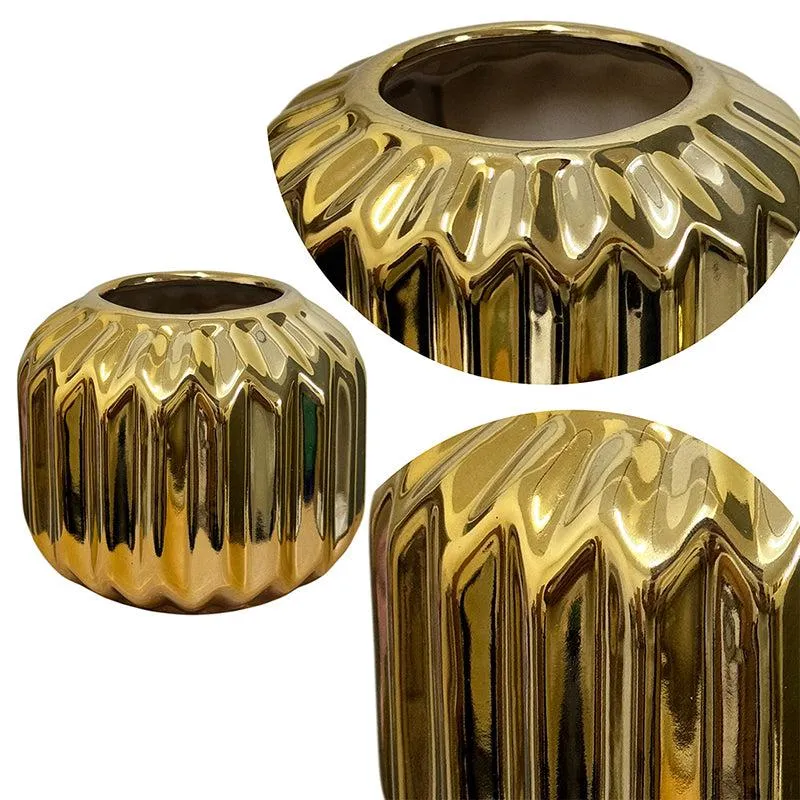 Agave Arc Metallic Gold Ceramic Vase media 5