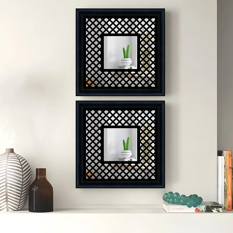 Jharokha View Decorative Wall Mirror (Black) - Set Of Two media 3