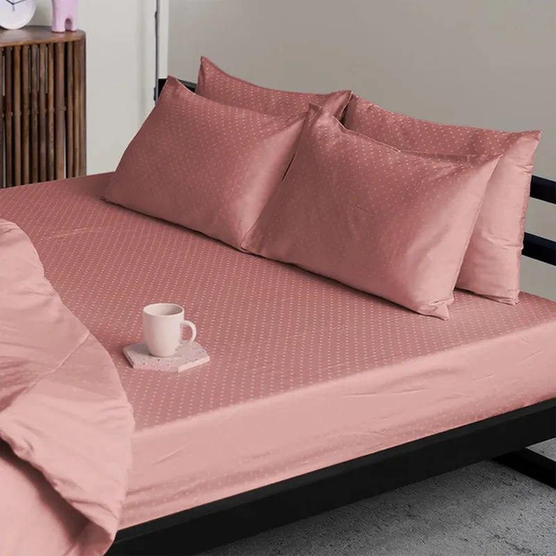 Swiss Dot Cotton Bedsheet (Earthy Rose) - 500 TC media 4