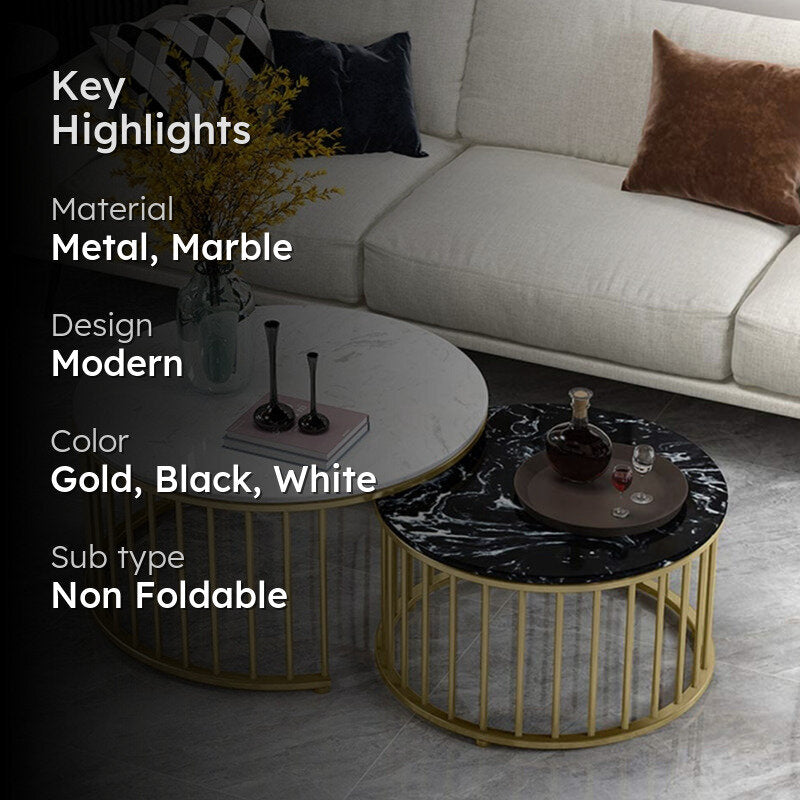 Aurum Cage Accent Table with Marble Top (Gold) - Set Of Two media 2