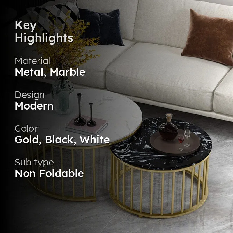 Aurum Cage Accent Table with Marble Top (Gold) - Set Of Two media 2