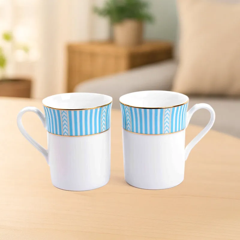 Stripe Classic 24k Gold Brushed Porcelain Coffee Mug (Blue/300 mL Each) - Set Of Four media 4