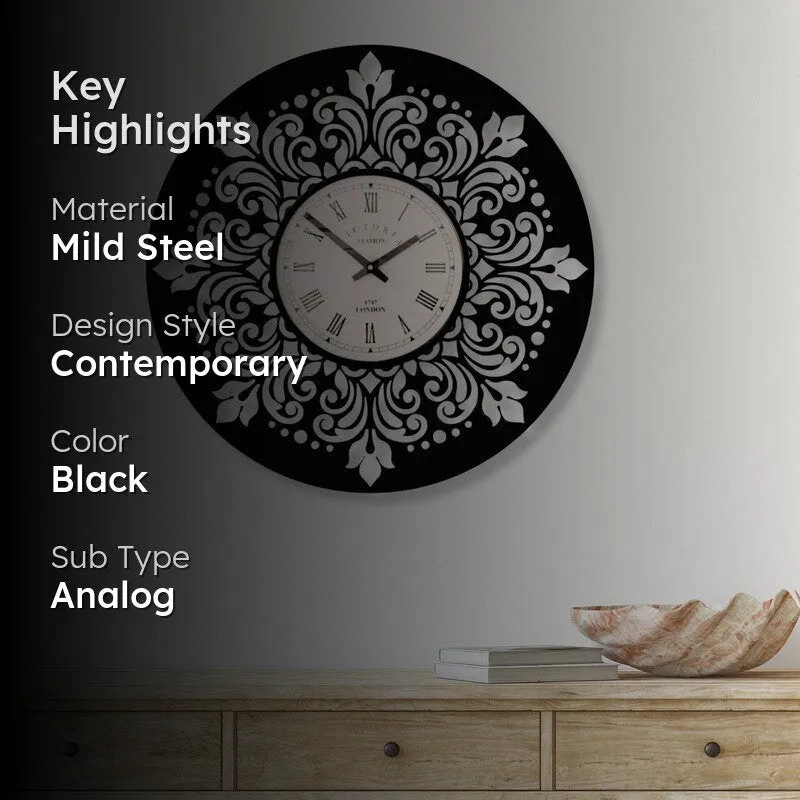 Florevia Steel Analog Wall Clock - Black media 2