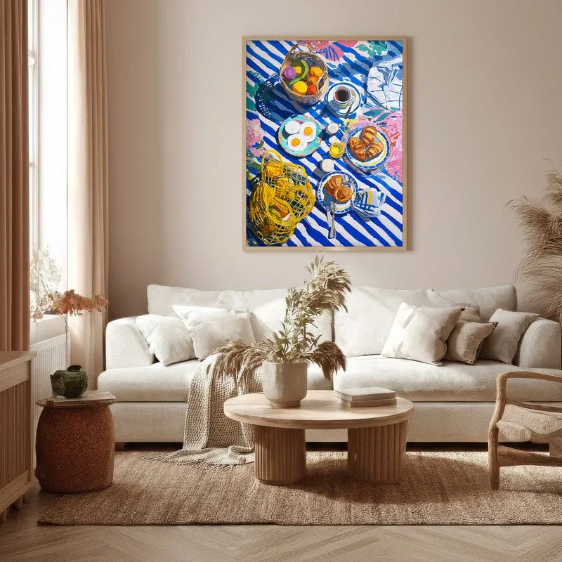 Blue Tableau Canvas Wall Painting - Brown Frame media 6